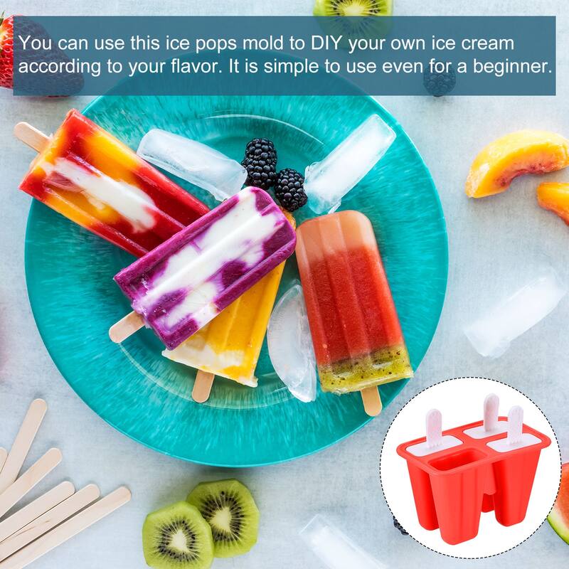 Silicone Ice Pops Molds 4Pcs, with Sticks Funnel and Cleaning Brush