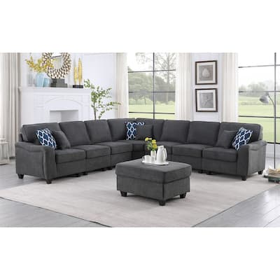 Leo Dark Gray Woven 8Pc Modular L-Shape Sectional Sofa and Ottoman