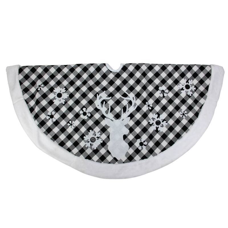 48" Black and White Plaid Reindeer Christmas Tree Skirt - 48