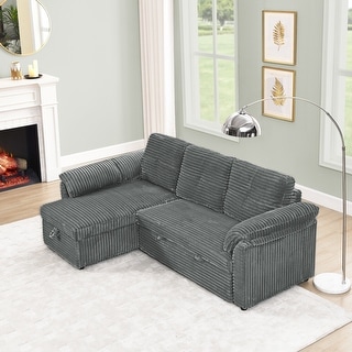 Corduroy L-Shape Sleeper Sectional Sofa with Storage Chaise - Bed Bath ...