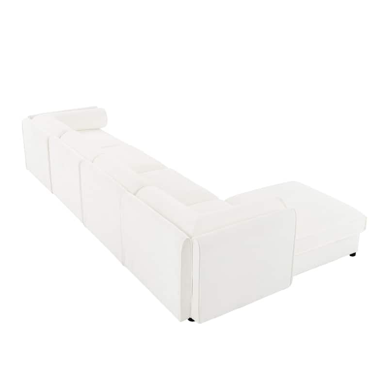 L Shaped Modular Sectional Sofa 142.5" Chenille 4 Seat Couch w/Ottoman