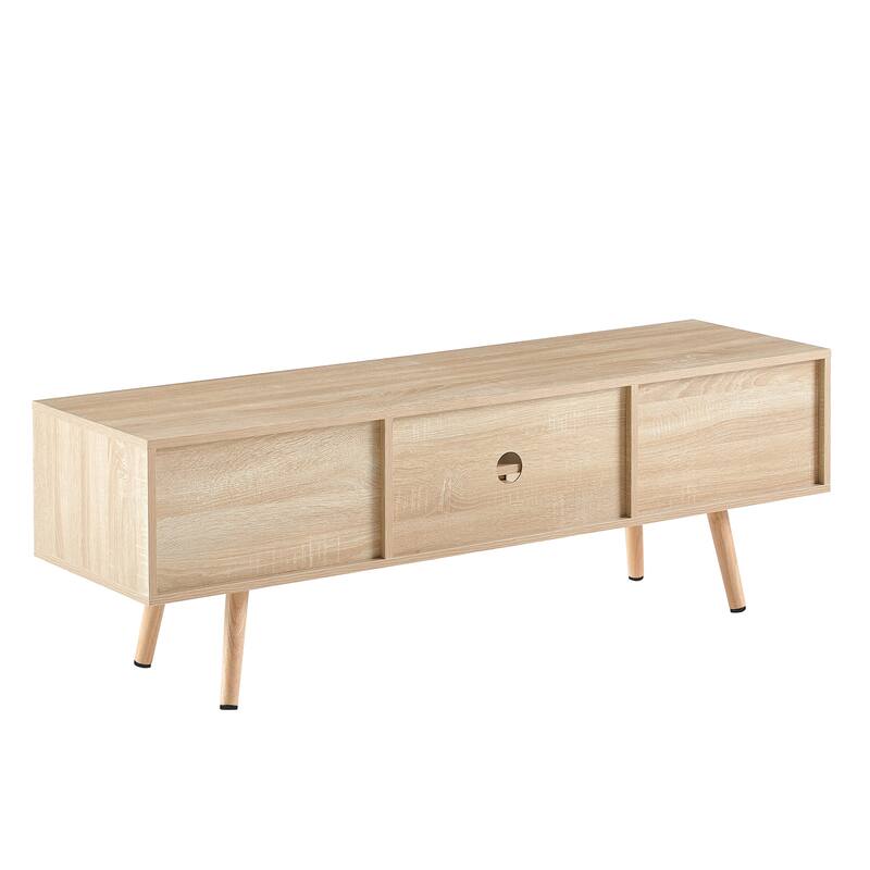 Modern Rattan TV Stnad, 2 Sliding Door TV Stnad, Multi-Functional TV Stnad with Adjustable Shelf, for Living Rooms, Natural