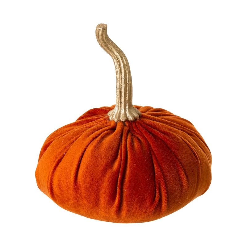 Glitzhome Set of 3 Orange White Green Fall Harvest Velvet Pumpkins Thanksgiving Centerpiece