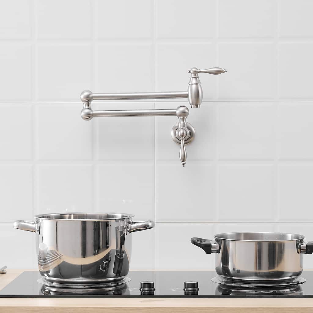 Brushed Nickel Wall Mount Pot Filler Kitchen Faucet