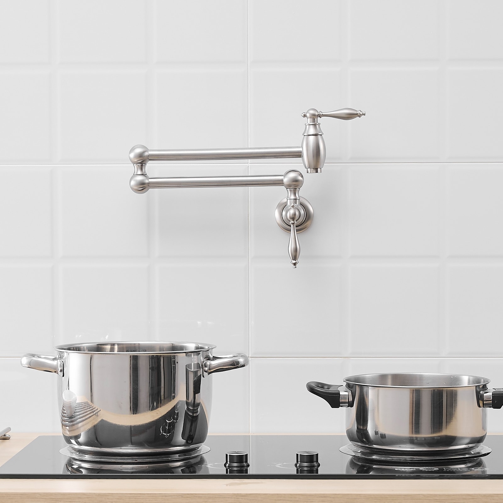 Brushed Nickel Wall Mount Pot Filler Kitchen Faucet - Brushed Nickel