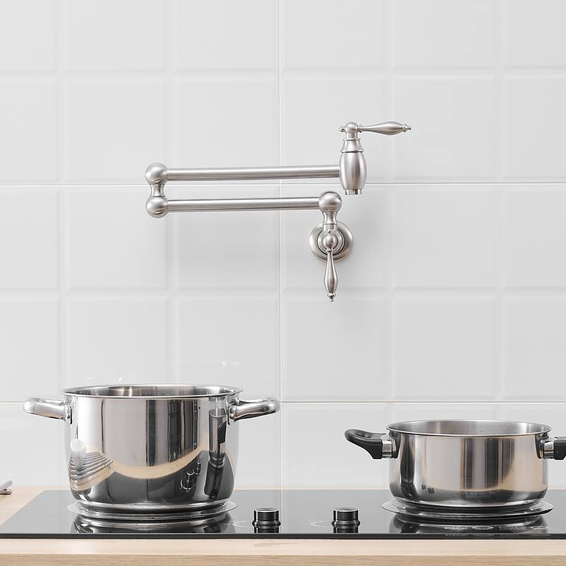 Wall Mount Commercial Pot Filler Faucet,Brass Material Folding Faucet, with Stretchable Double Joint Swing Arms