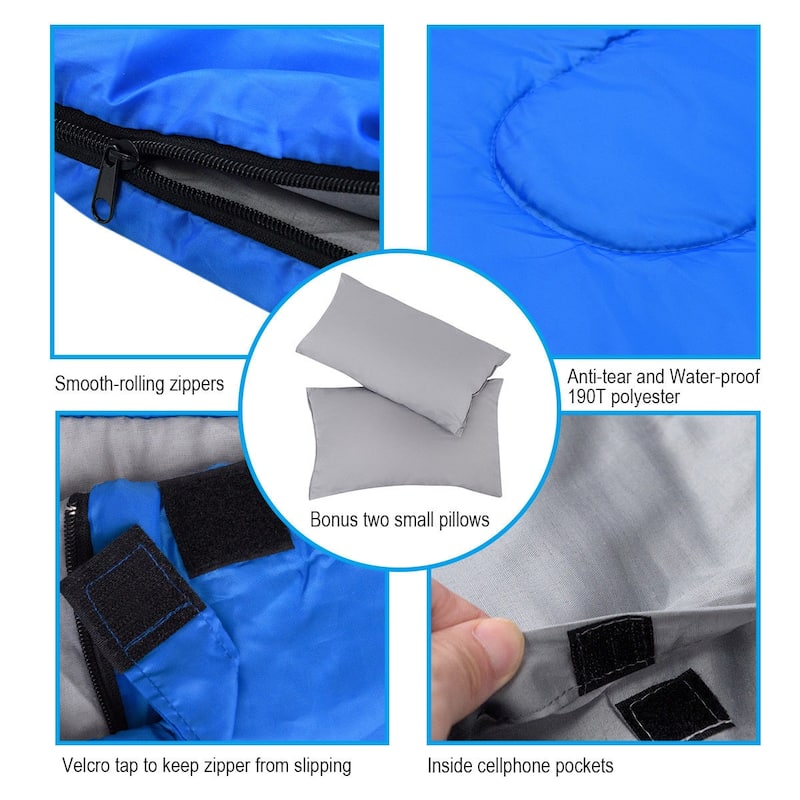 Goplus Double 2 Person Sleeping Bag Waterproof w/ 2 Pillows Camping - Queen