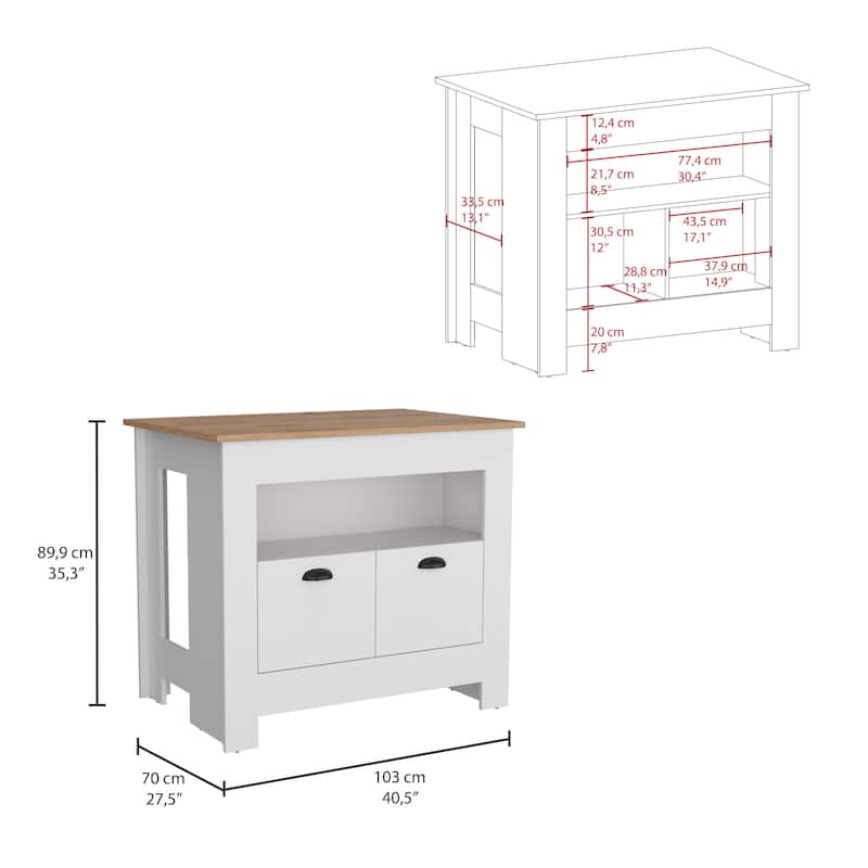 Kitchen Island Two Door Cabinet and Shelf for Dining Room.