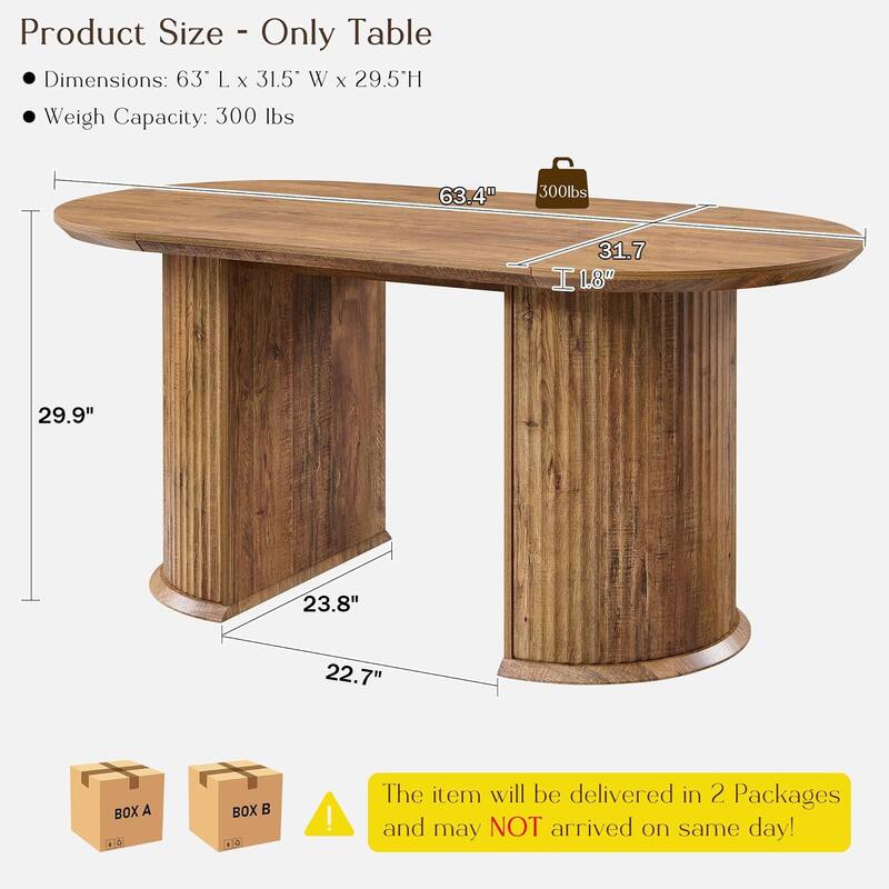 Modern 63" Fluted Oval Dining Table, Thick Edge Semicylindrical Base - N/A