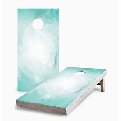 Turquoise Watercolor Corn Hole Board Set with Carry Case