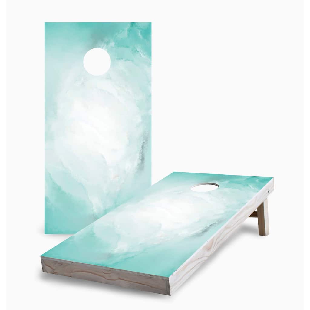 Turquoise Watercolor Corn Hole Board Set with Hole Lights