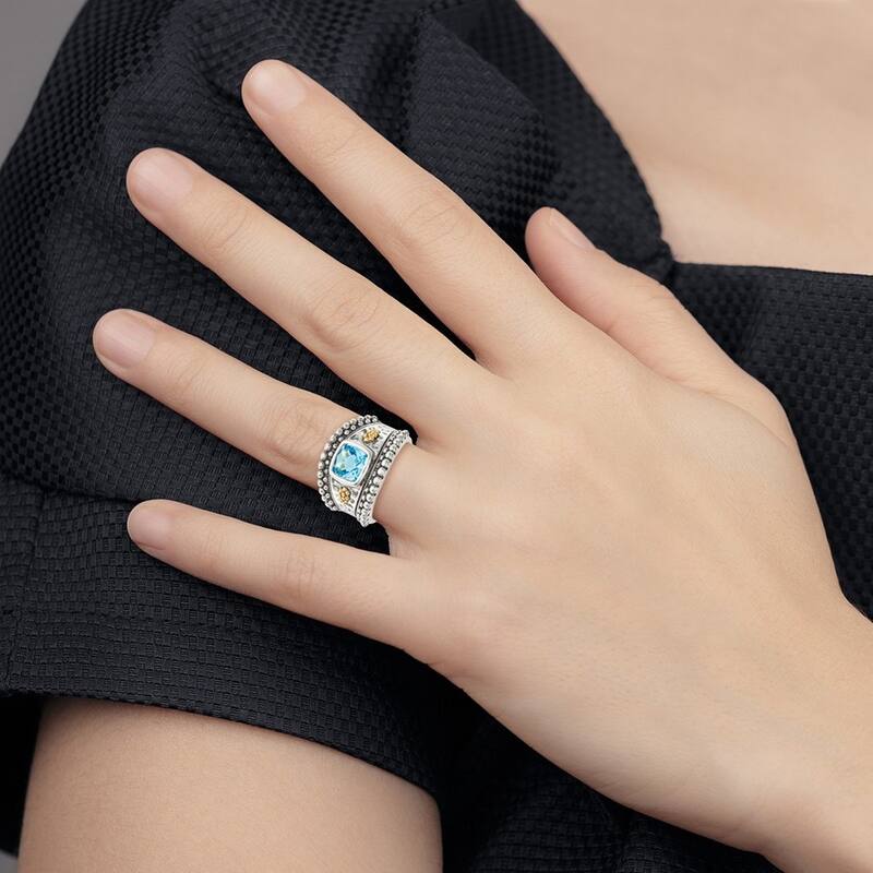Curata 925 Sterling Silver Polished Open back With 14k Blue Topaz Ring