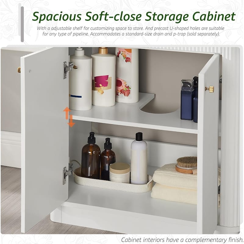 Fluted Bathroom Vanity with Sink, Storage Cabinet & Adjustable Shelf