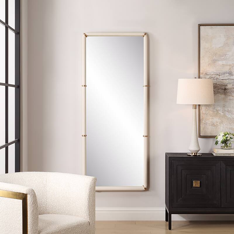 Faux Shagreen Leather Framed Rectangular Wall Mirror - 72" - Brass Finish