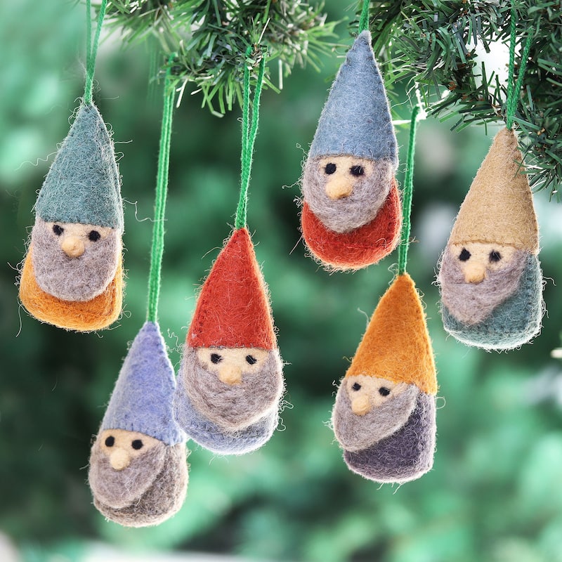 Novica Handmade Winter Gnomes Wool Felt Ornaments (Set Of 6)