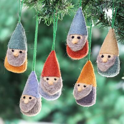 Novica Handmade Winter Gnomes Wool Felt Ornaments (Set Of 6)