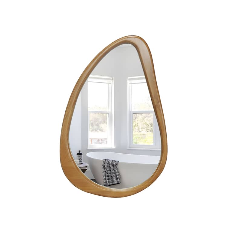 Modern Irregular Teardrop Wooden Wall Mirror, 29.92" x 20.08" Decorative Accent Mirror for Bathroom, Bedroom, Living Room