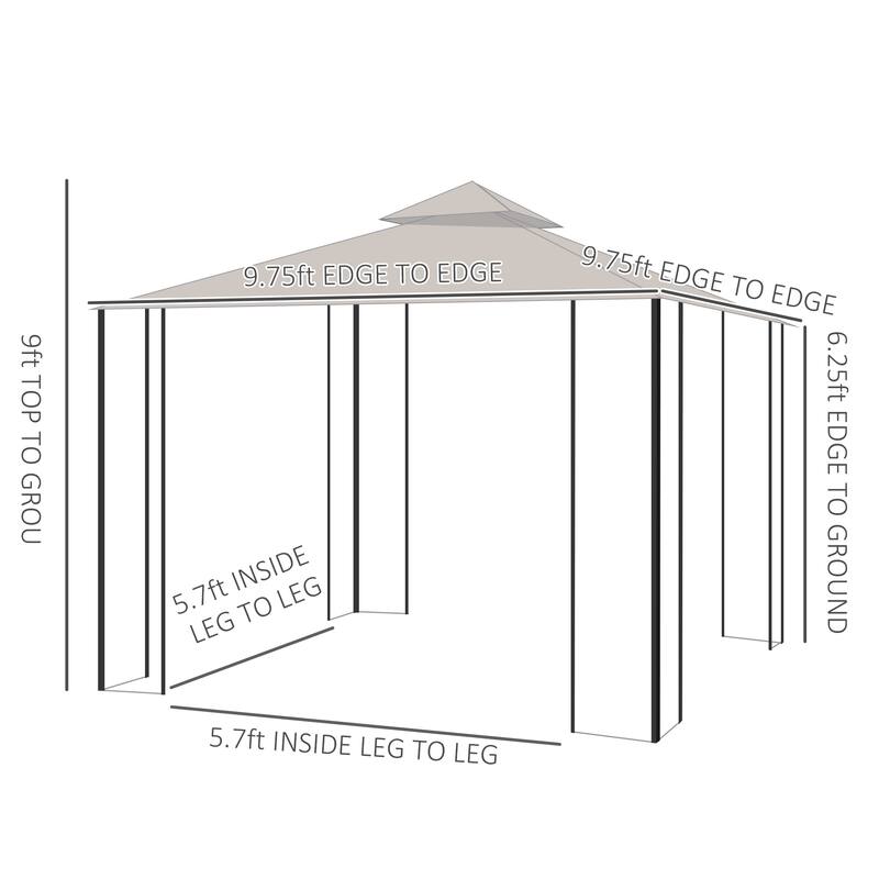 10' x 10' Modern Double Roof Patio Gazebo Canopy Shelter with Netting,Steel Corner Frame