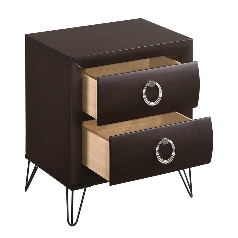 2-Drawer Nightstand with Hairpin Legs and Felt-Lined Top