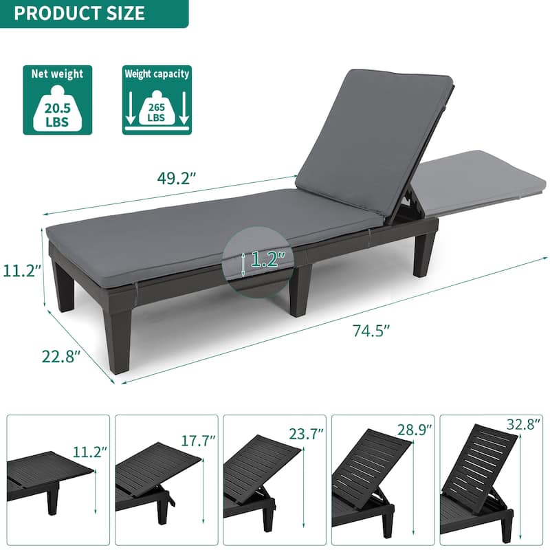 Outdoor Chaise Lounge Chairs (Set of 2) with Adjustable Backrest