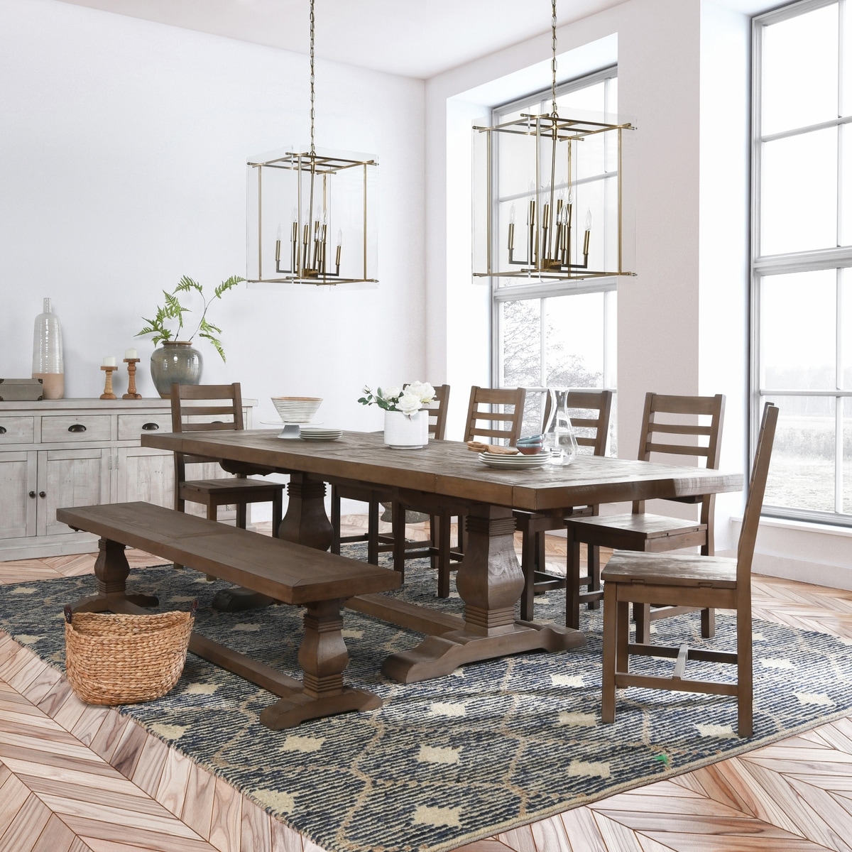 Kosas Home Caleb Reclaimed Pine Extension 84"-114" Dining Table, Distressed Brown