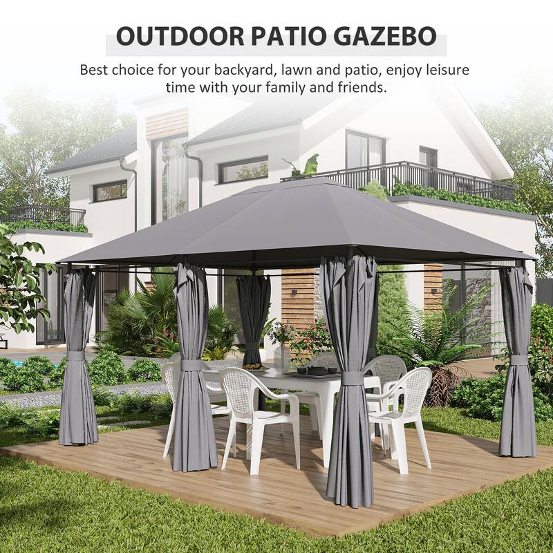 10' x 13' Outdoor Patio Gazebo with Removable Sidewalls and Steel Frame