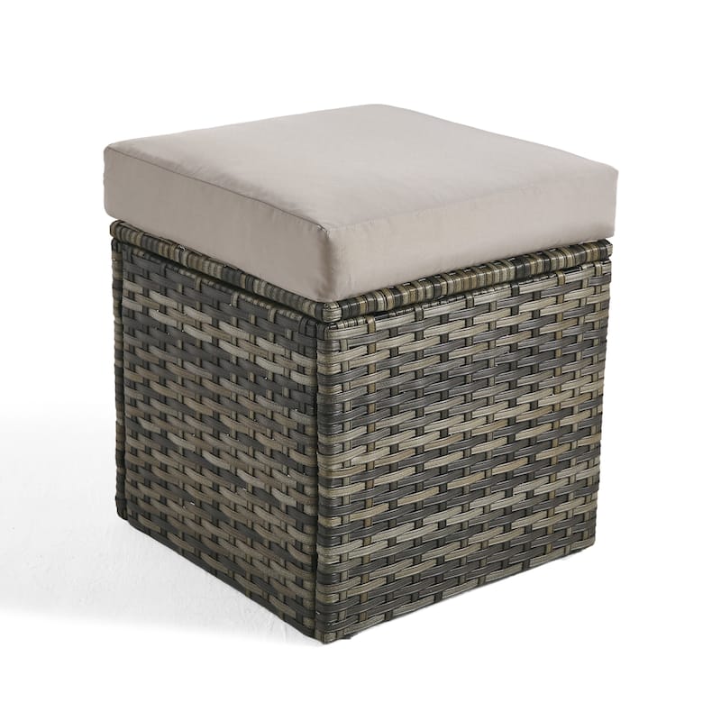 Outdoor Patio PE Wicker Ottoman with Cushion