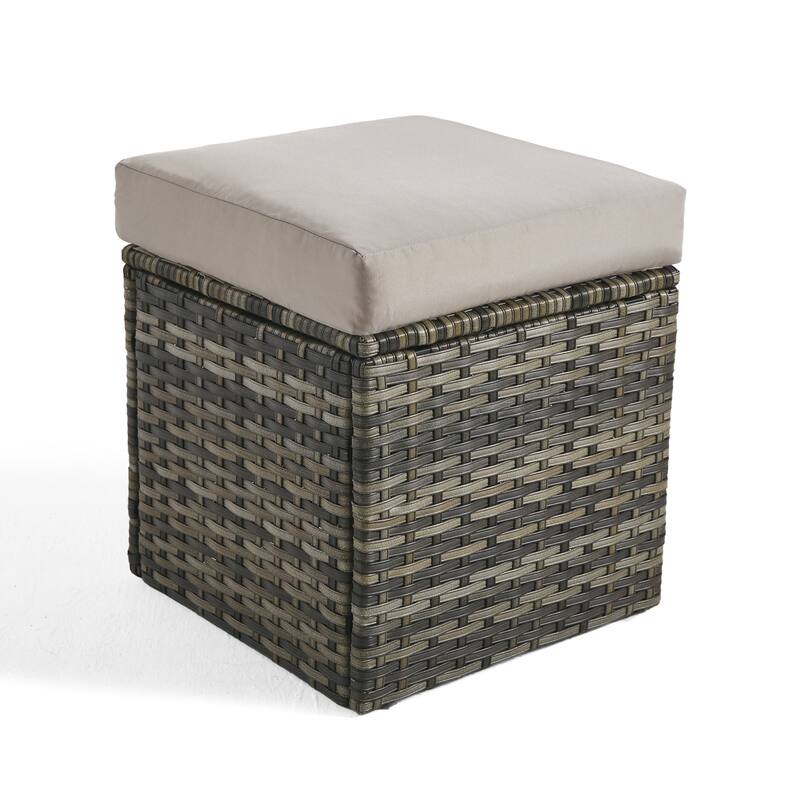 Outdoor Wicker Square Storage Ottoman with Plush Cushion