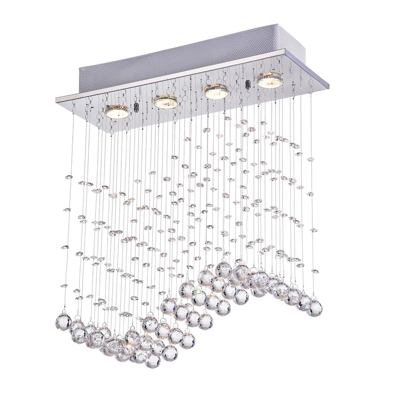 Chrome 4-Light Wave Rain Drop Crystal Flush Mount