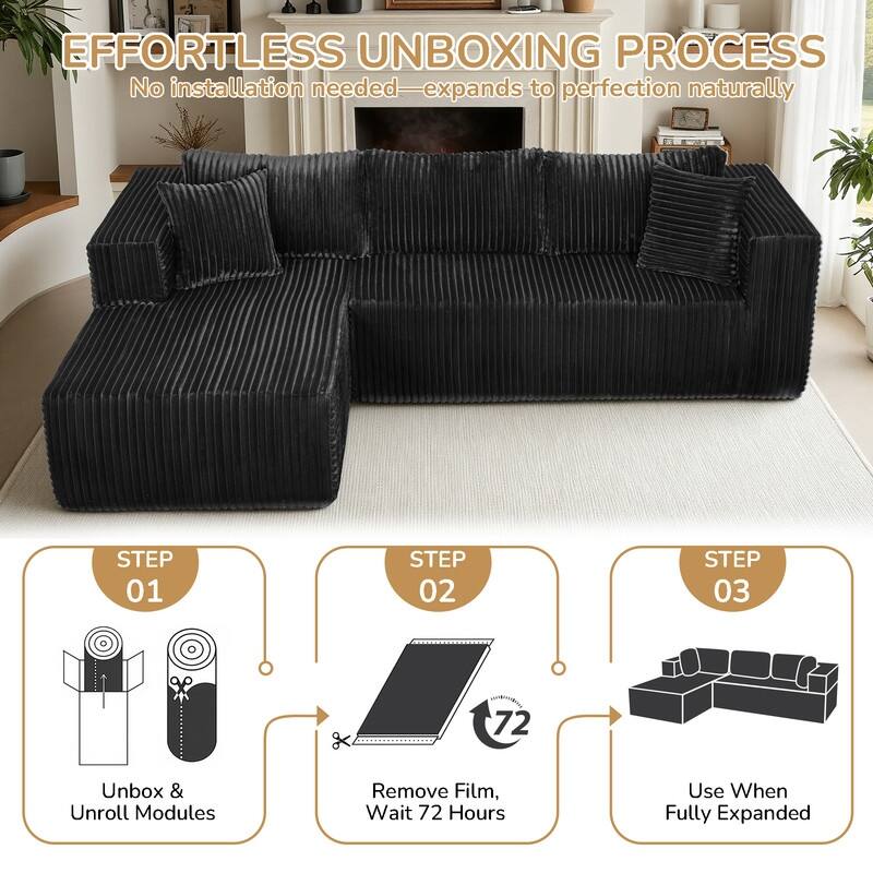 105 in. Wide Square Arm 2-Piece Modern Corduroy Fabric L-Shape Modular Sectional Sofa