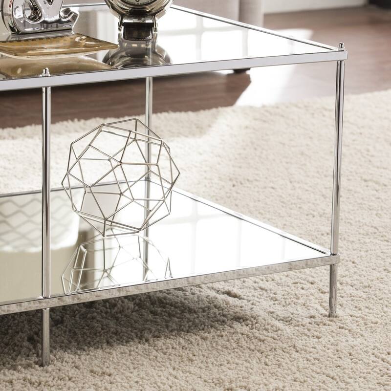 42" Chrome Glass And Metal Rectangular Mirrored Coffee Table - 19" H x 42.25" W x 24" D