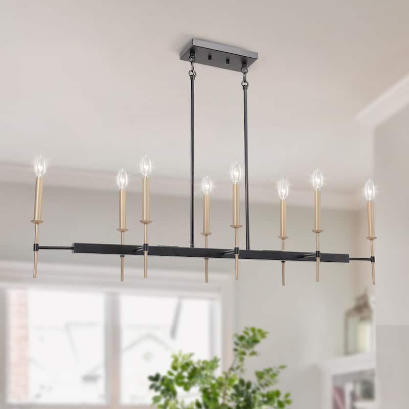 Oversized Modern Transitional 8-Light Black Bronze Linear Island Dining Chandelier - 48.4"W x 11.8"D x 36.3" - 69.5"H