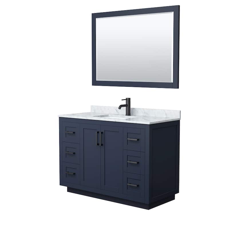 Miranda Single Vanity Set, White Carrara Marble Top, 46-Inch Mirror