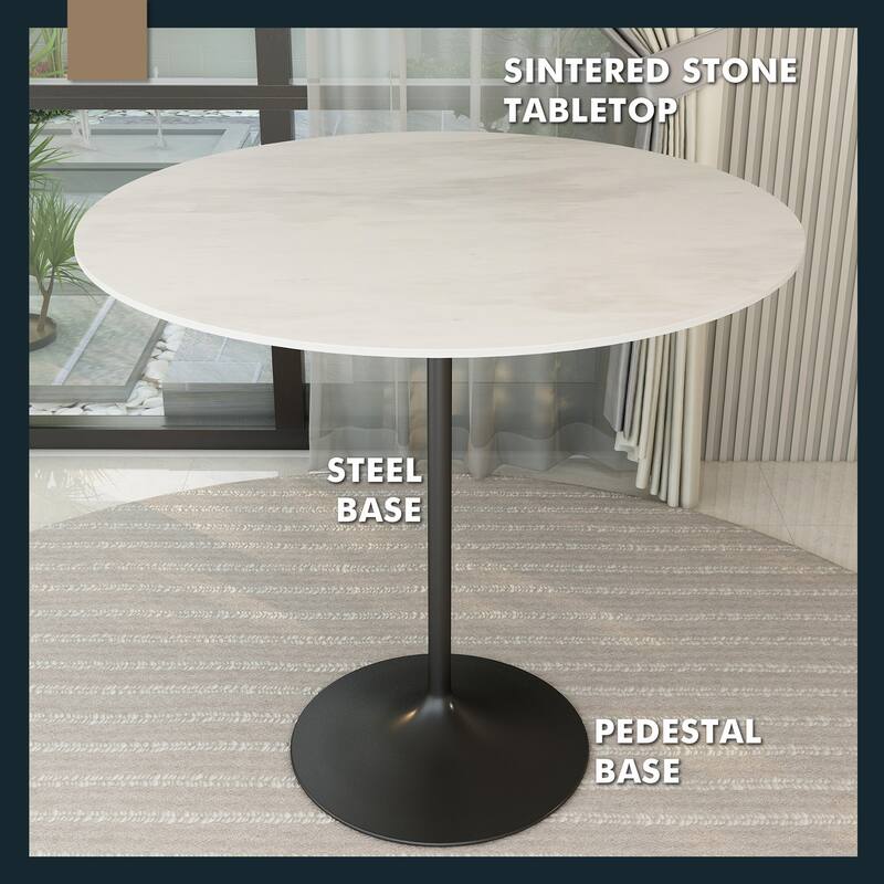 Verve 48" Large Round Sintered Stone Bar Height Luxury Kitchen Island Table – High Top for 6 People, Scratch & Heat Proof