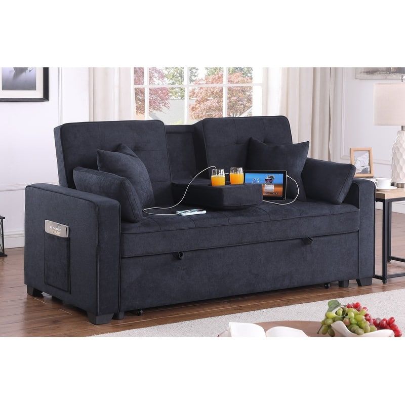 Cody II 70"W Convertible Sleeper Loveseat with Dropdown Console, Cup Holders, Charging Ports, Pocket, and Pocket Coil Seating