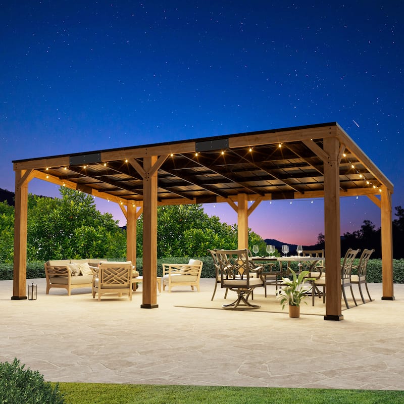 Supreme Cedar Wood Gazebo 12' x 20' with Hardtop Slope Roof, Wooden Grill Gazebo with Durable and Rot-Resistant