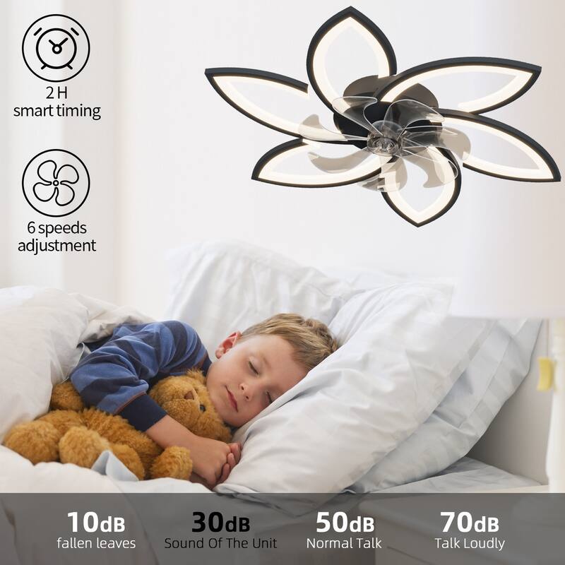 Indoor Flush Mount Ceiling Fan with Flower Shaped LED Light and Remote Control, Reversible Inverter Silent Copper Core Motor