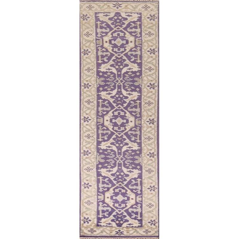 Purple Oushak Oriental Runner Rug Handmade Wool Carpet - 2'6"x 9'9"