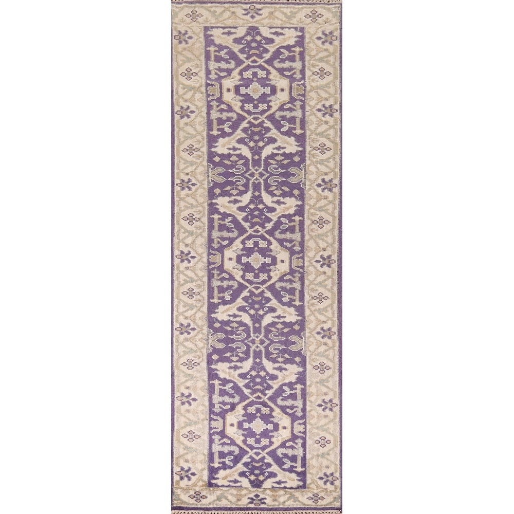 Purple Oushak Oriental Runner Rug Handmade Wool Carpet - 2'6"x 9'9"