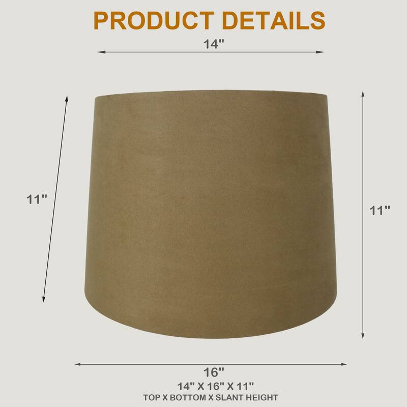 Suede Hardback Lamp Shade, 14" Top, 16" Bottom, 11" Slant
