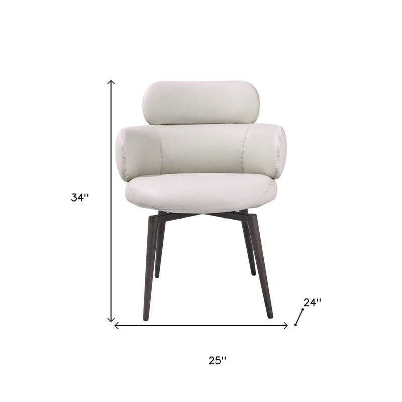 HomeRoots Light Gray and Black Faux Leather and Metal Dining Arm Chair - 25.00 in. x 34.00 in. x 24.00 in.