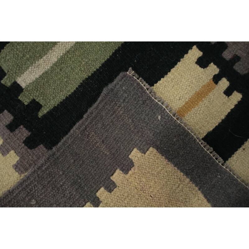 Hand Woven Oriental 100% Wool Carpet Southwestern Modern Greys & Charcoal Kilim Area Rug - 14' 10'' X 11' 5''