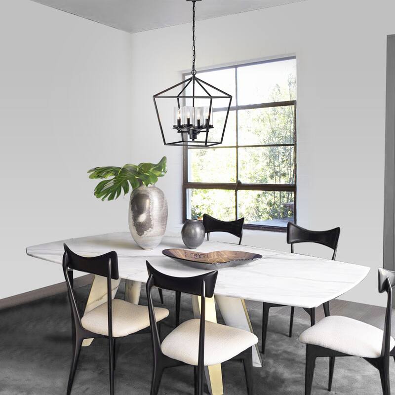 Modern 4-Light Chandelier with Glass Shades - N/A