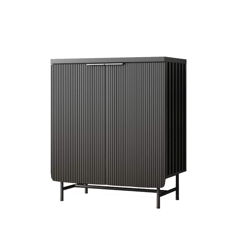 HomeRoots 35" Black Wood Textured Door Accent Cabinet With Two Doors