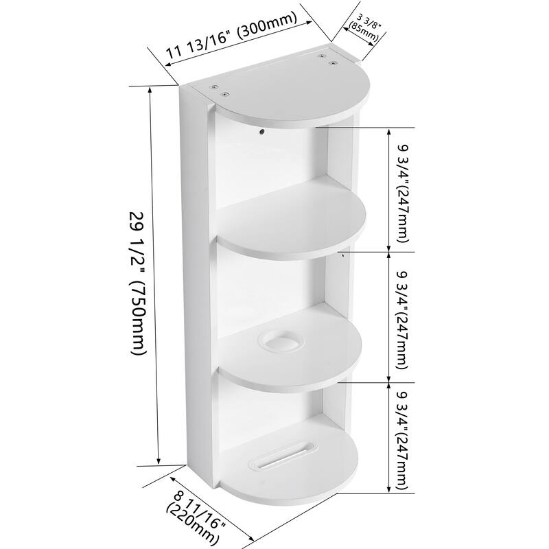 Wall Mounted Cabinet Floating Side Cabinet with Towel Shelf, Modern Storage Rack with 3 Adjustable Shelves