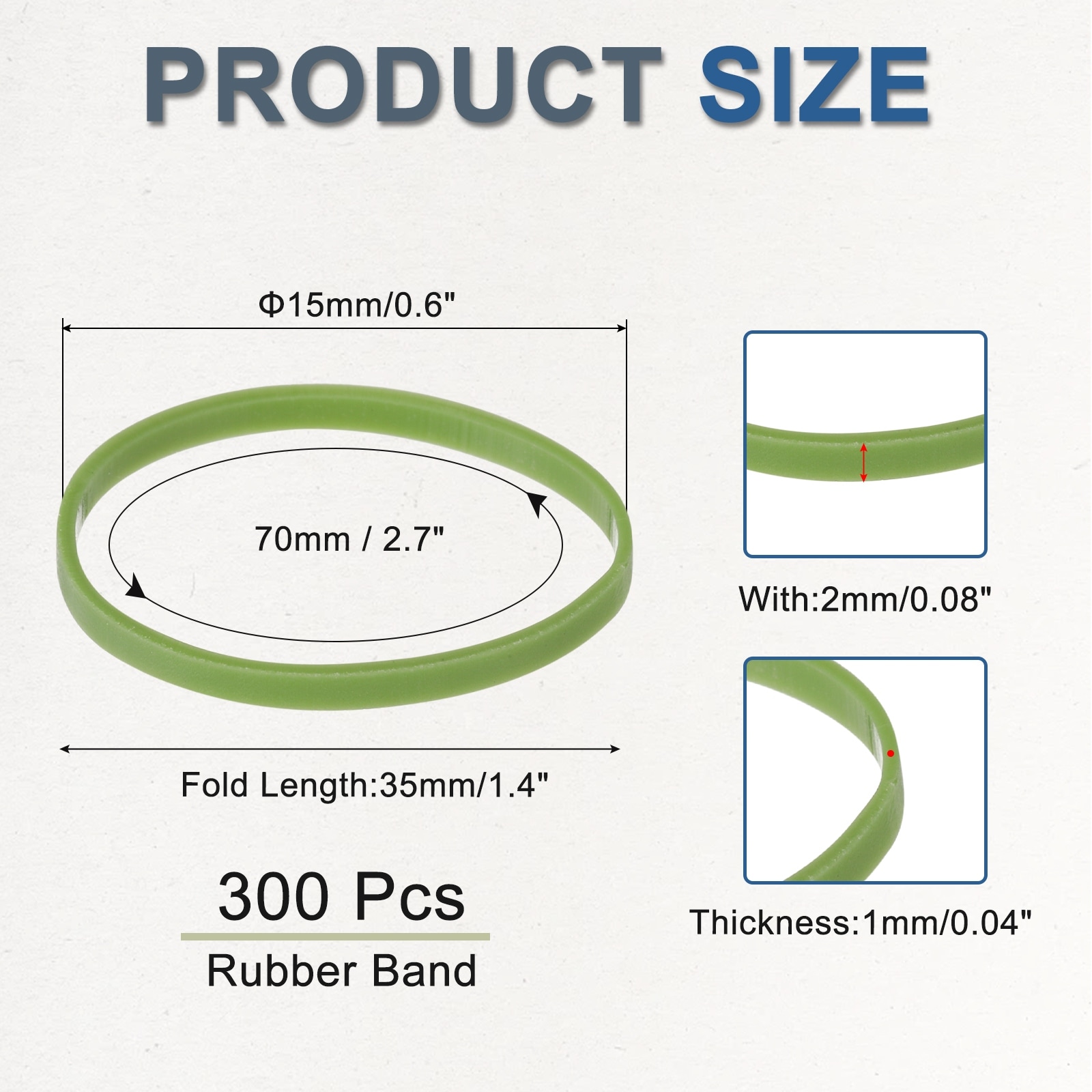 300 Pack Rubber Band Stretchable Rubber Elastic Band Green 15mm x 2mm Hair Rubber Bands for Home Office