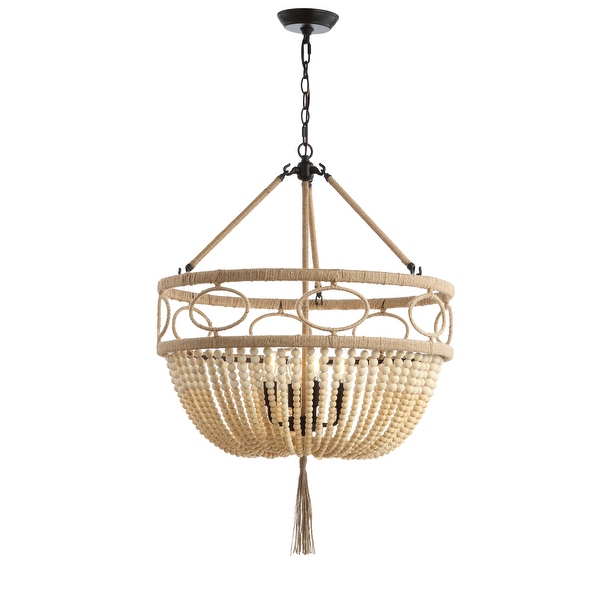 SAFAVIEH Lighting Whitley Adjustable 4 light LED Beige Beaded Chandelier 24.5 x24.5 x38 110 On Sale Bed Bath Beyond 27123825