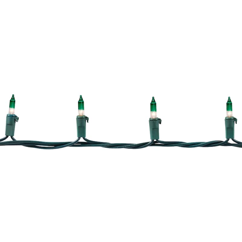 Mini Christmas Light Set - Clear with Green Tip - 10' Green Wire - 50ct