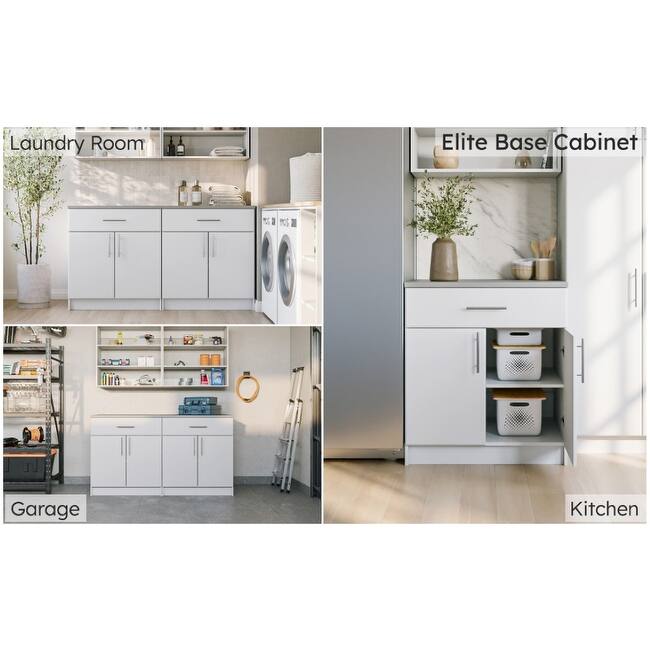 White 36" Cabinet with Adjustable Shelf, Storage Cabinet with Doors, Garage Cabinet with Drawer, Laundry Wood Cabinet - 36 Inch