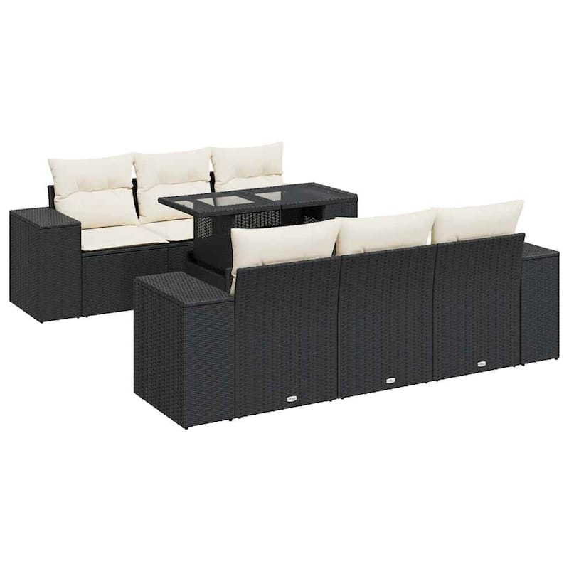 vidaXL Patio Sofa Set with Cushions Outdoor Furniture 7 Piece Poly Rattan - 32.7 x 24.4 x 27.2